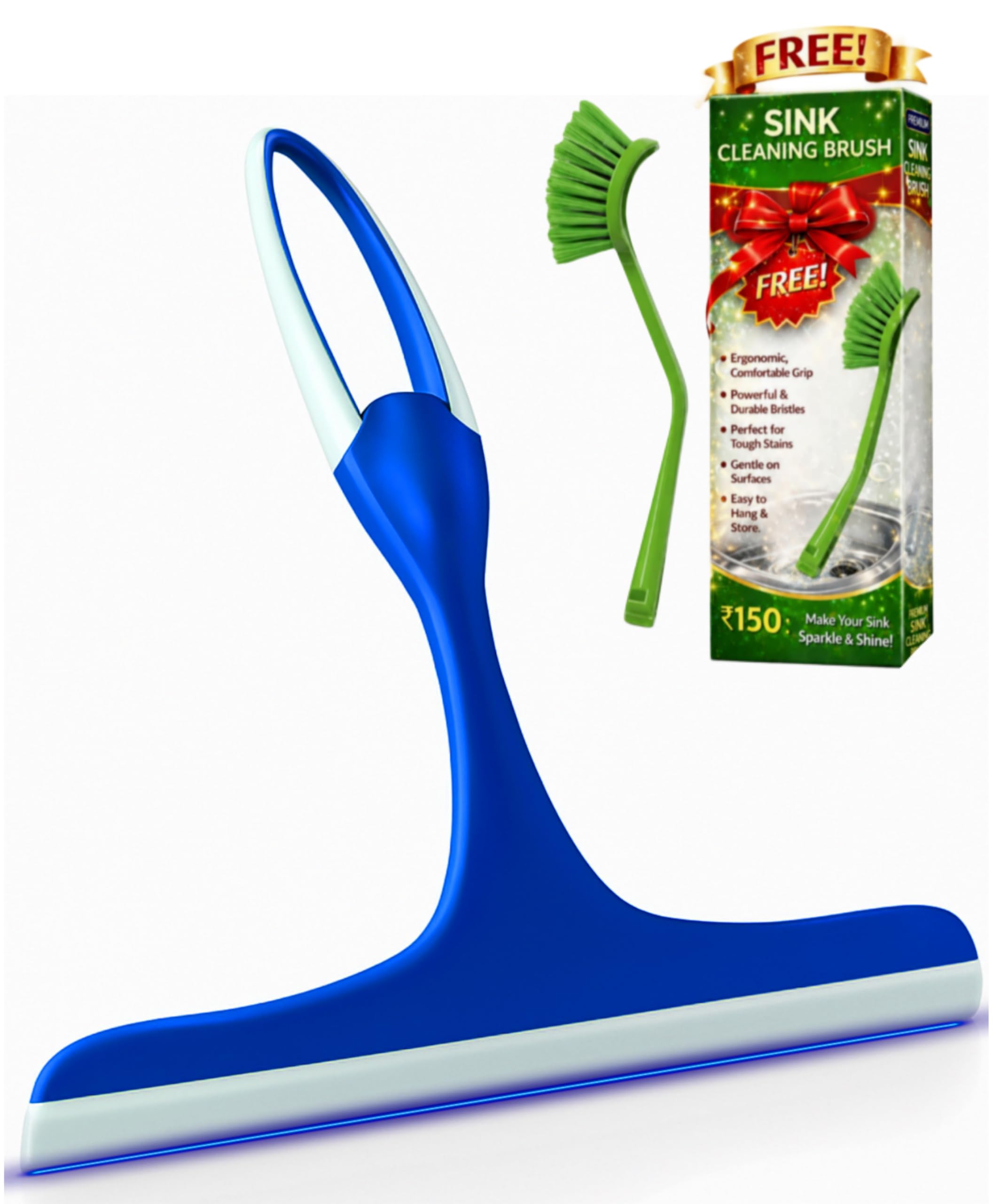 Heavy Duty Kitchen Wiper with 1 Mini Sink Cleaning Brush | Multipurpose Glass, Slab & Countertop Cleaning Combo | Strong Wide Blade Water Wiper-image-14