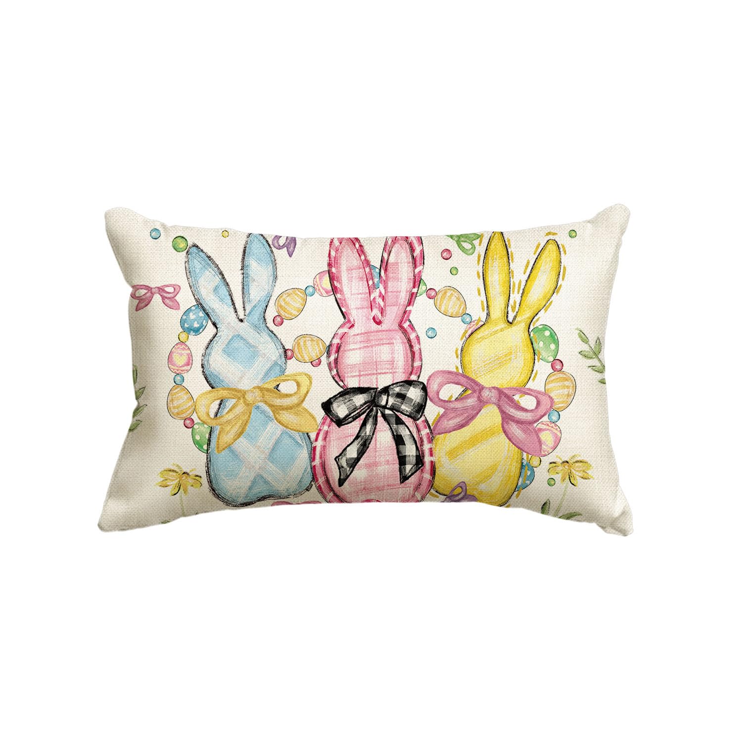 Housse de coussin de Pâques lapin et fleurs pour une ambiance de salon chaleureuse