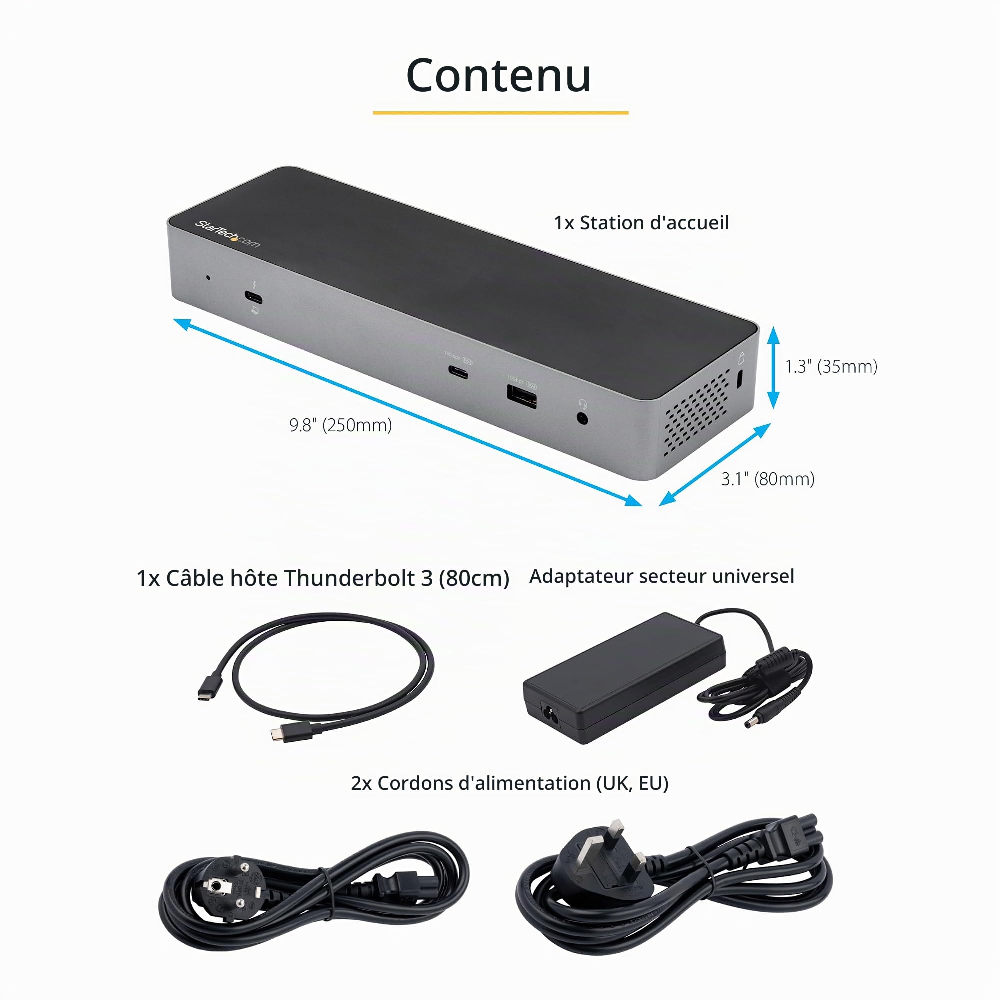 StarTech Dock USB-C MacBook Pro/Air M1-M4, double 4K 60Hz DP ou HDMI, 96W | Station d'accueil TB3/USB-C, Double écran 4K 60Hz, Simple 8K, 10Gbps, 5x USB, GbE