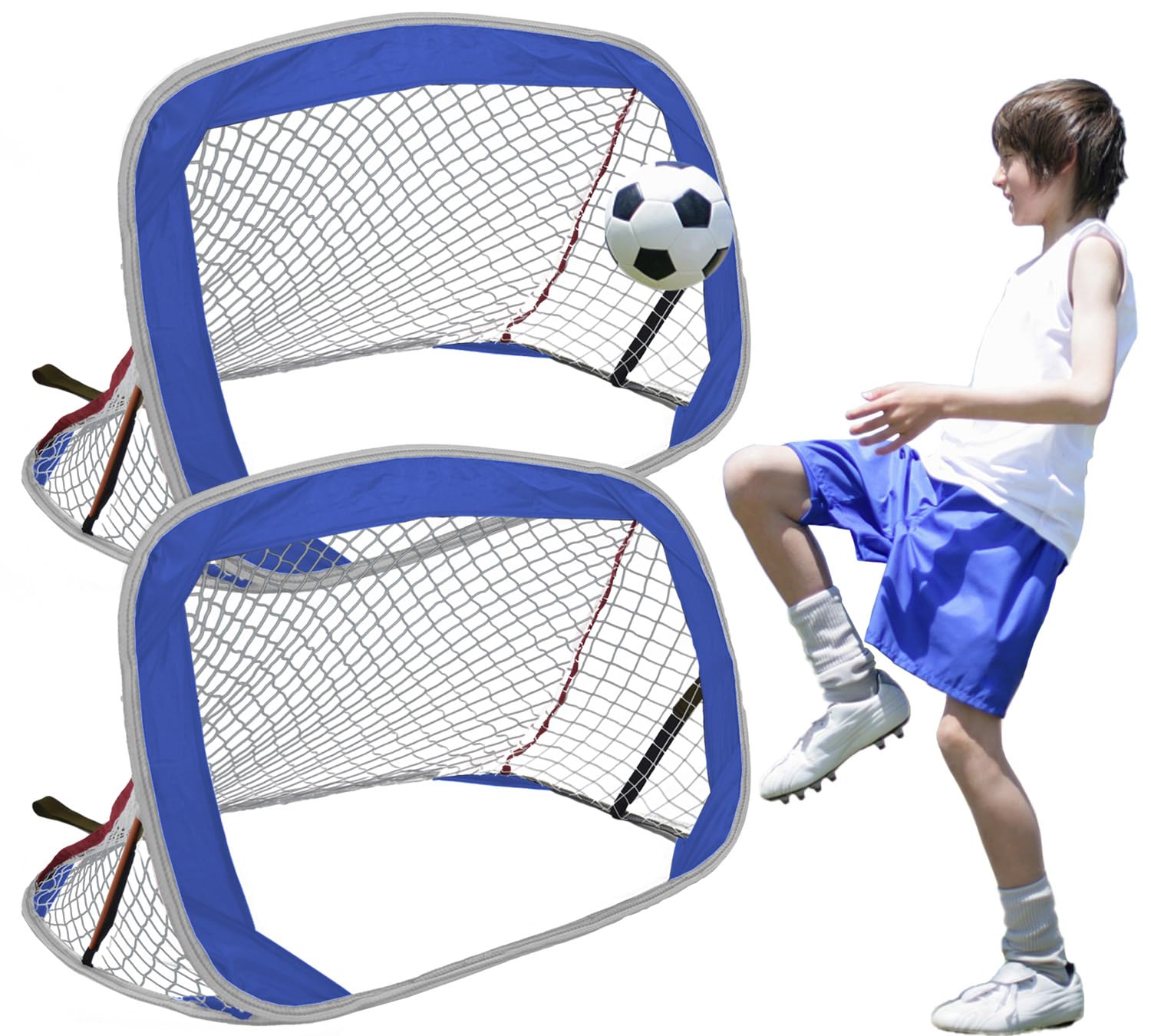 KAIDIDA Soccer Goal Set Pop Up, Soccer Goals Net for Backyard Indoor Outdoor, 47x28in Portable Folding Youth Soccer Goal Training Equipment Mini Net, Blue