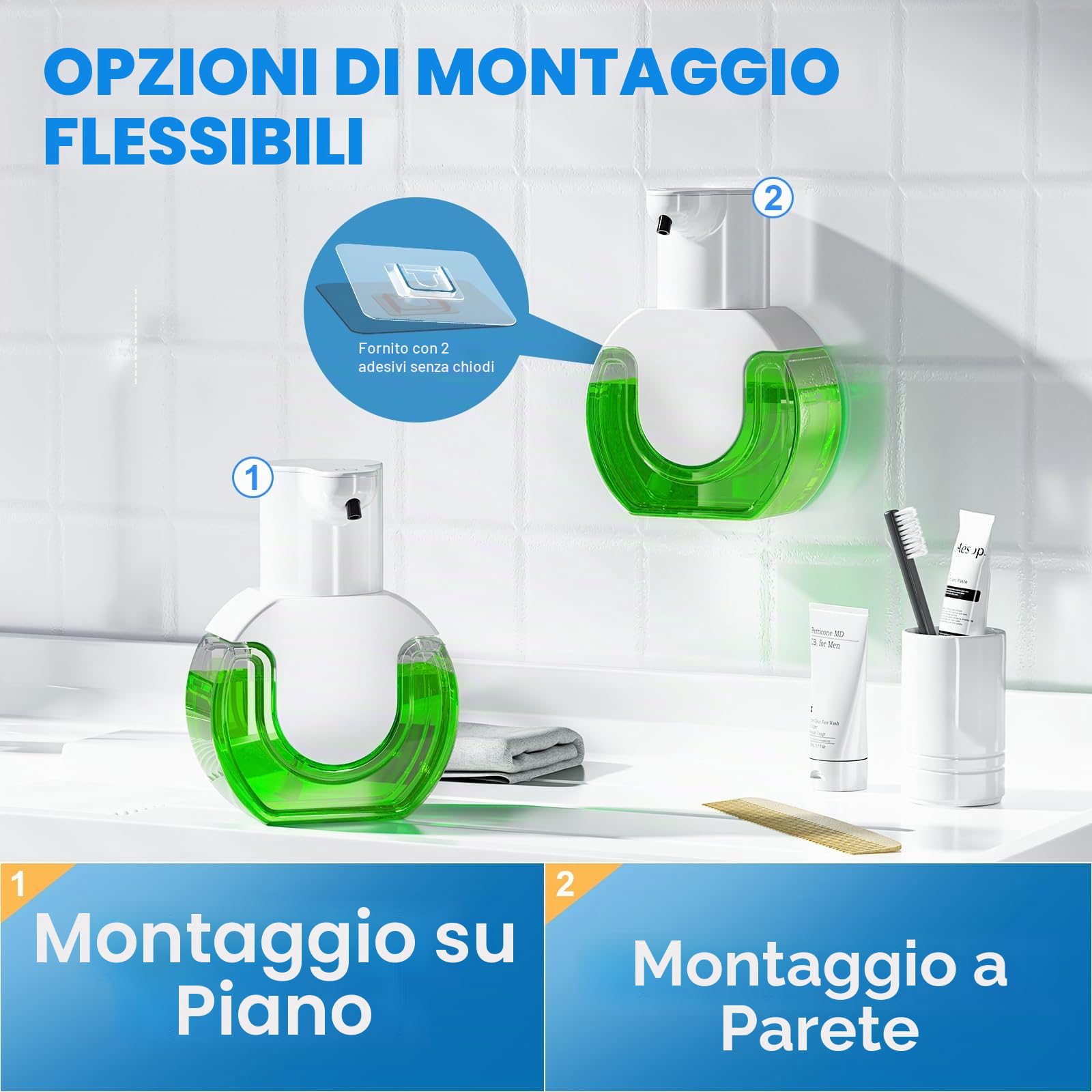 Fantictas dispenser sapone bagno automatico Dispenser di sapone da parete,420ml distributore di sapone elettrico con sensore,ricarica USB IPX5,impermeabile,4 livelli regolabili