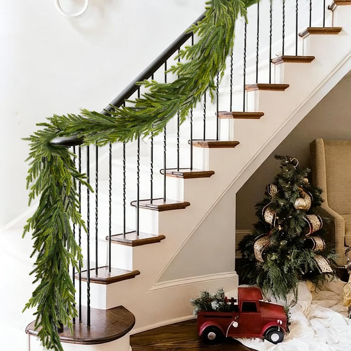 6FT Christmas Garland Norfolk Pine Garland Real Touch Faux Greenery Cedar Garlands for Mantle,Table,Wall,Christmas Decorations Indoor Outdoor - Image 2