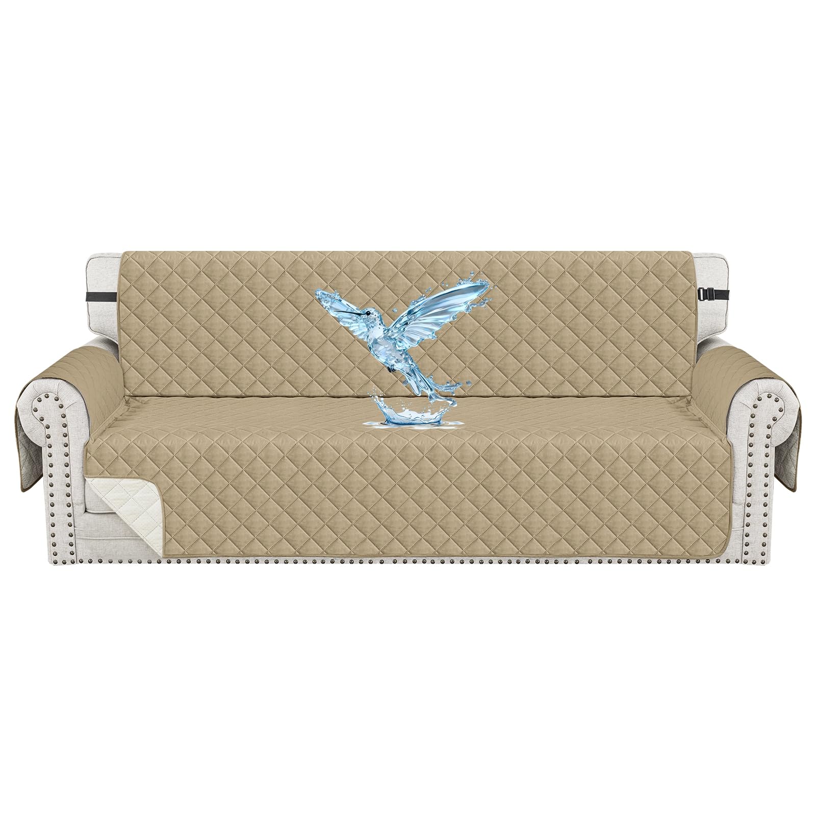 Funda Impermeable Sofa 4 Plazas, con Brazos, Funda Sofa Antiarañazos Gatos Perros, Correas Elásticas, Antideslizante, Universal, Ajustables, Lavable, Caqui Global Recycled Standard Global Recycled Standard Global Recycled Standard