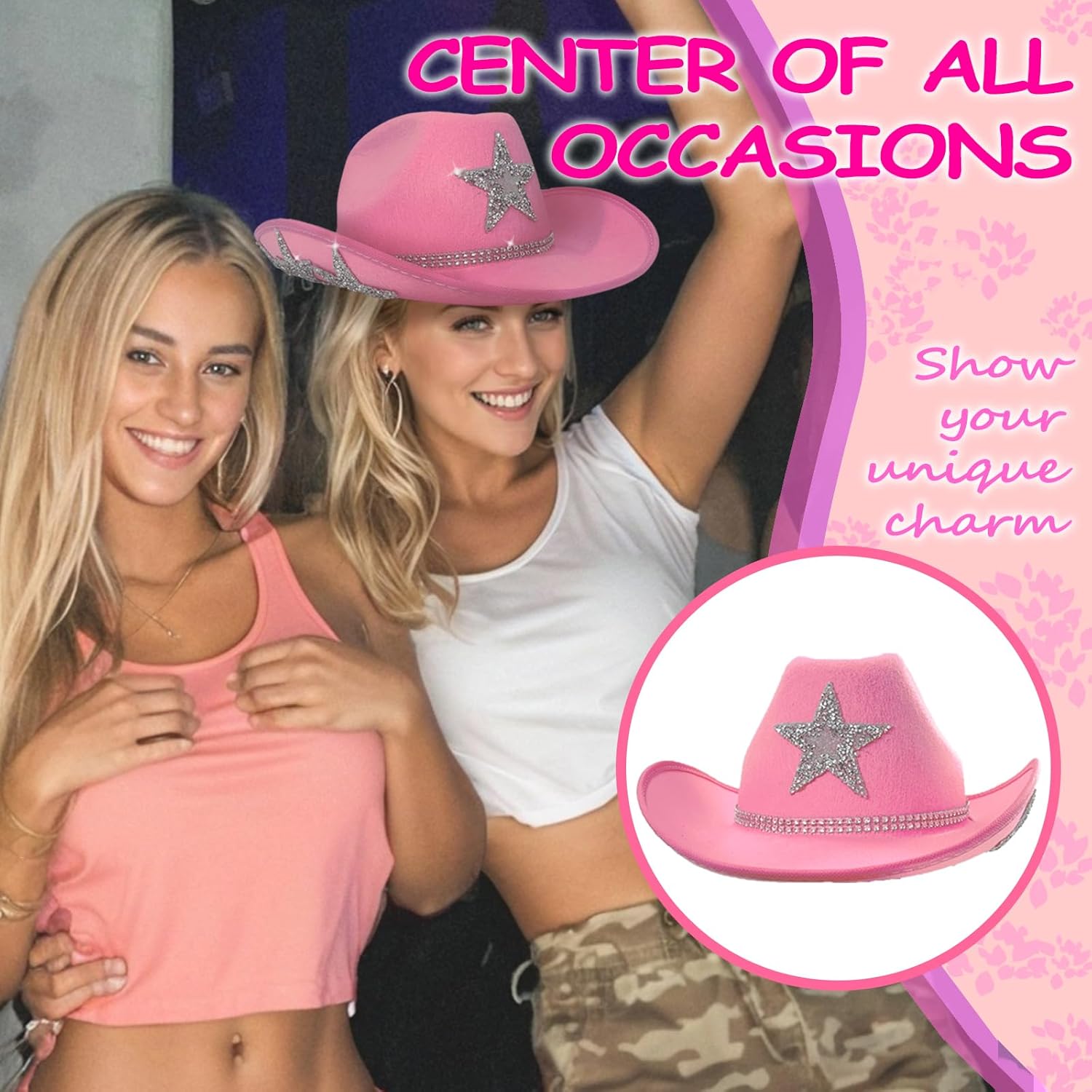 White Cowgirl Hat with Heart Sunglasses - Cowboy Hat with Glitter Star Fits Women for Bachelorette Themed Party - Image 5