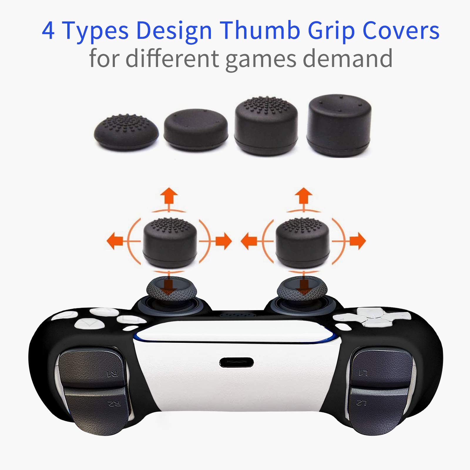 Newseego PS5 Controller Funda [2 Unidades], Funda Protectora de Silicona Suave Antideslizante para la Piel con 16 Piezas de Agarre para el Pulgar para PlayStation5 Controller,Negro + Blanco