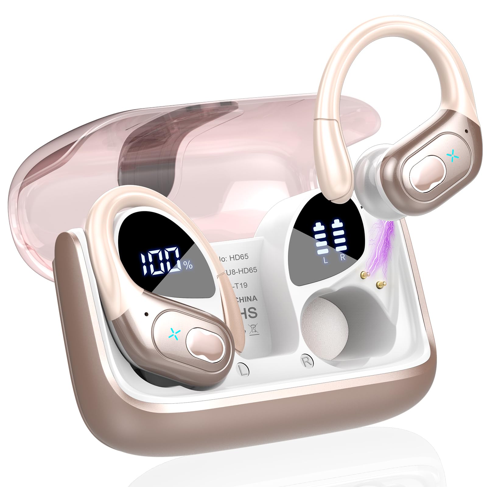 STECEi AI Auriculares, 3 in 1 AI Auriculares Traductor, Bluetooth 5.4 con ENC y App con para Viajes, Oro Rosa