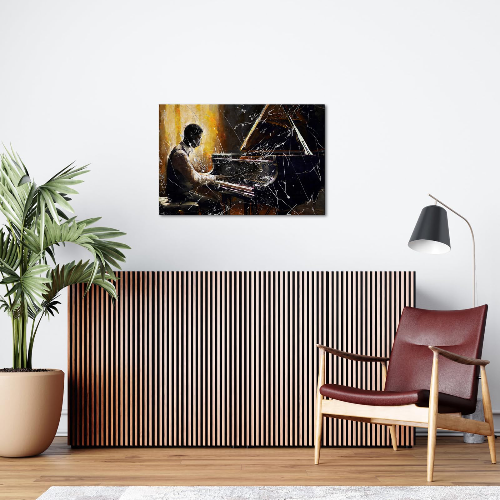 LoveHouse Musica Tela Wall Art Pianoforte Immagini Decor Jazz Pittura per gli Uomini Camera da letto Nero E Oro Musico Camera Opera