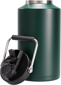Fijinhom One Gallon Insulated Water Bottle for Travel 2-in-1 Straw and Spout Lid, Keep Cold 24Hrs, Leakproof, 128oz Water Jug With Handle, Vacuum Stainless Steel for Sports, Hiking, TripGreen
