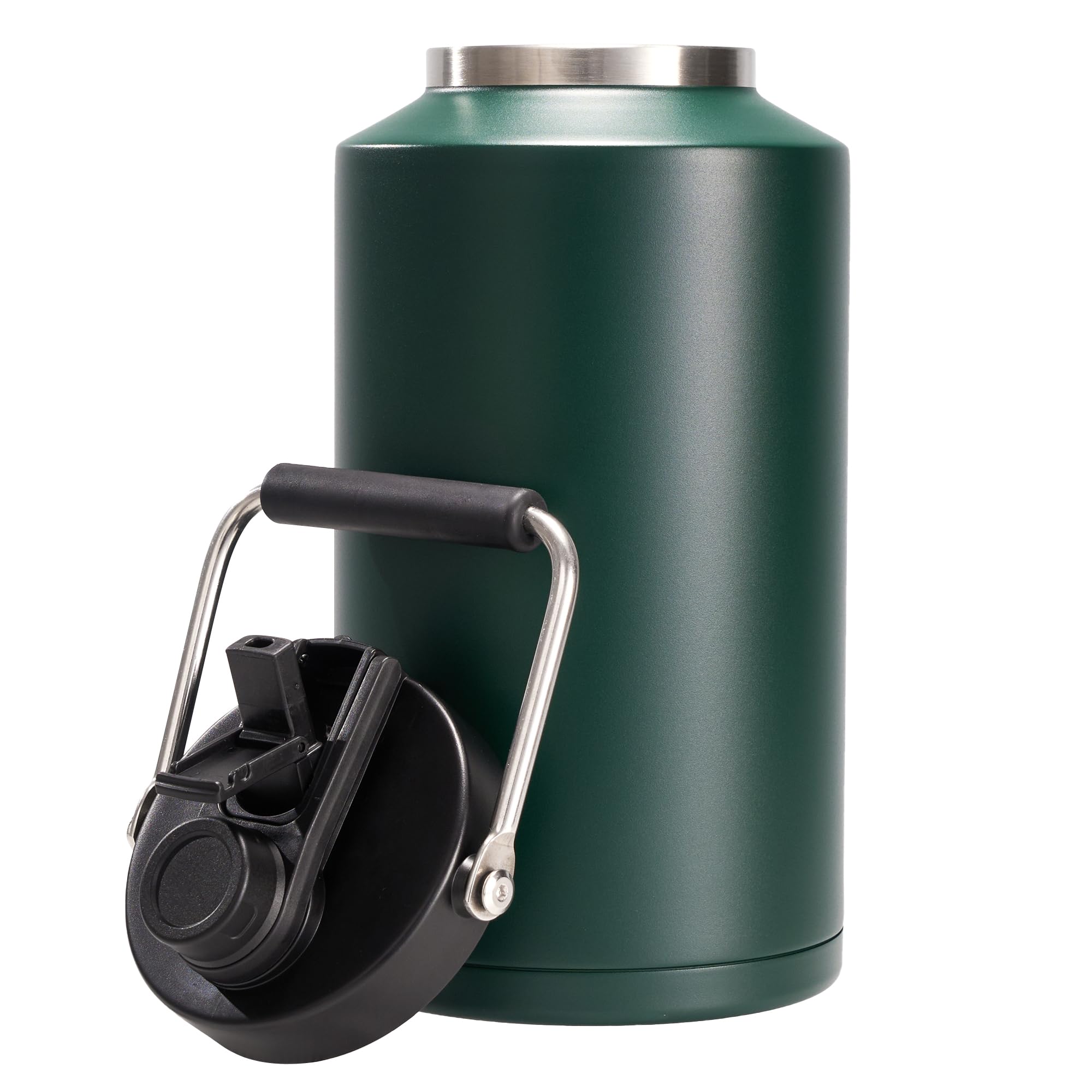 One Gallon Insulated Water Bottle for Travel: 2-in-1 Straw and Spout Lid, Keep Cold 24Hrs, Leakproof, 128oz Water Jug With Handle, Vacuum Stainless Steel for Sports, Hiking, Trip(Green)