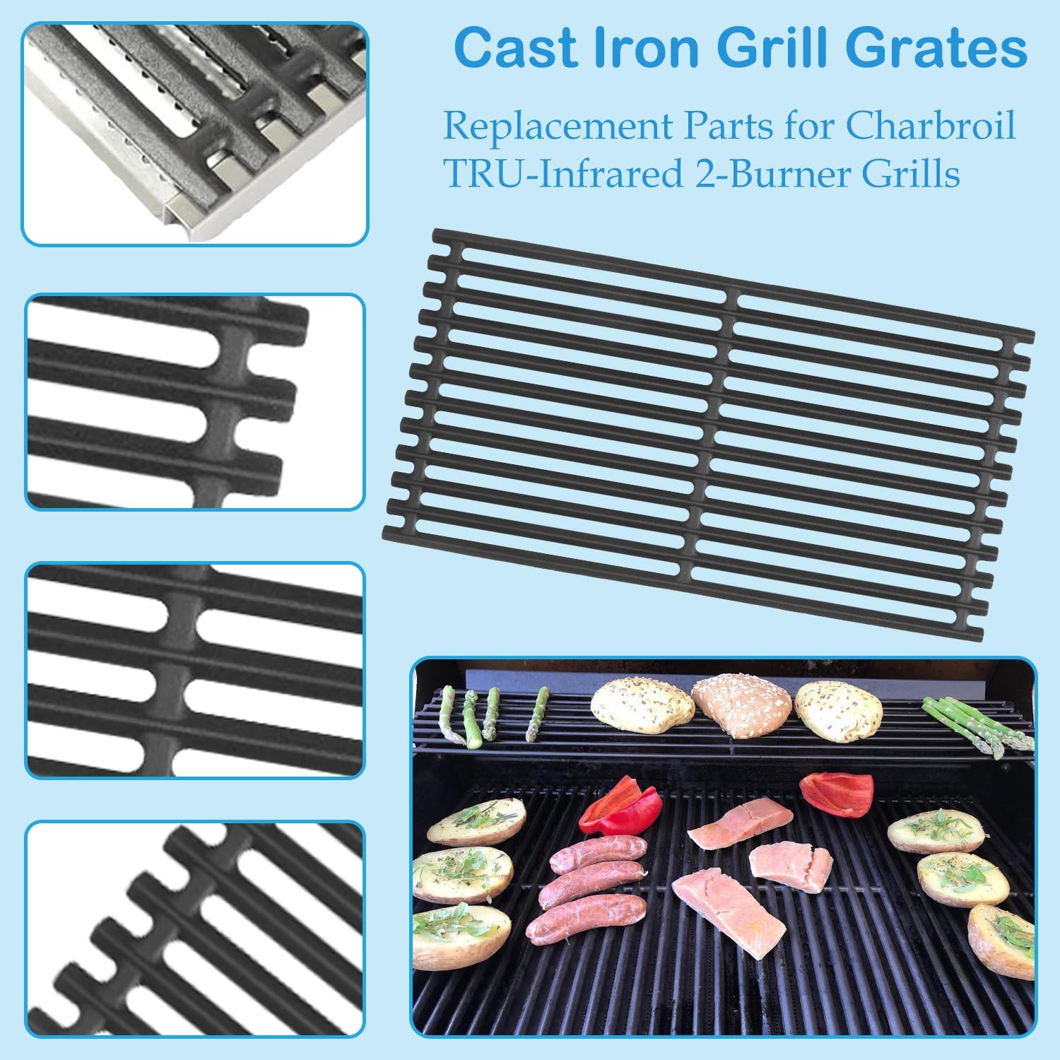 Cast Iron Grill Grates and Emitter Plates for Charbroil TRU-Infrared 463644220 463632320 463642316 463675016 463245518 463675016P1 G362-2100-W1, G369-0030-W2