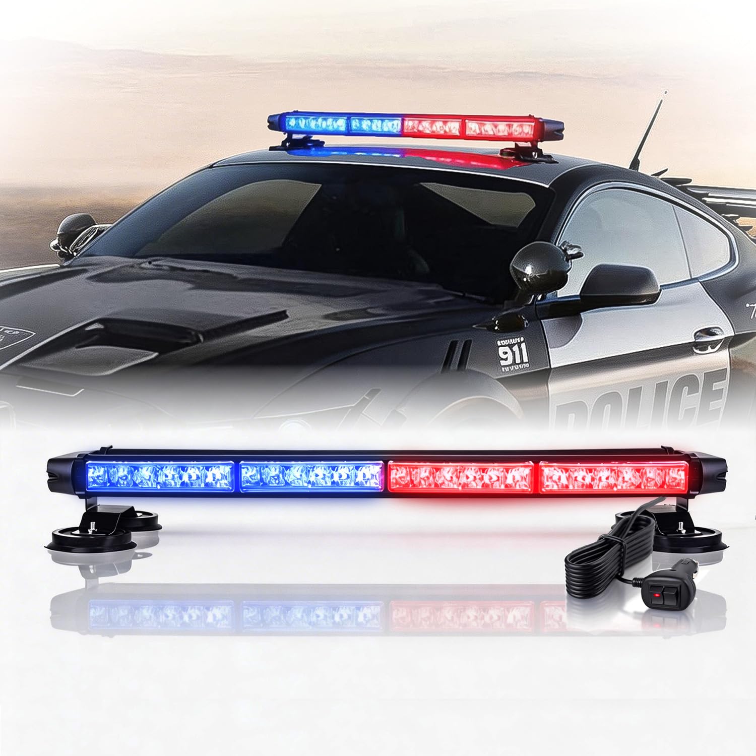 54 luces LED de policía de techo de 25.6 pulgadas, barra de luz magnética superior roja y azul, doble cara, advertencia, precaución, peligro, seguridad, tráfico, luces con controlador para