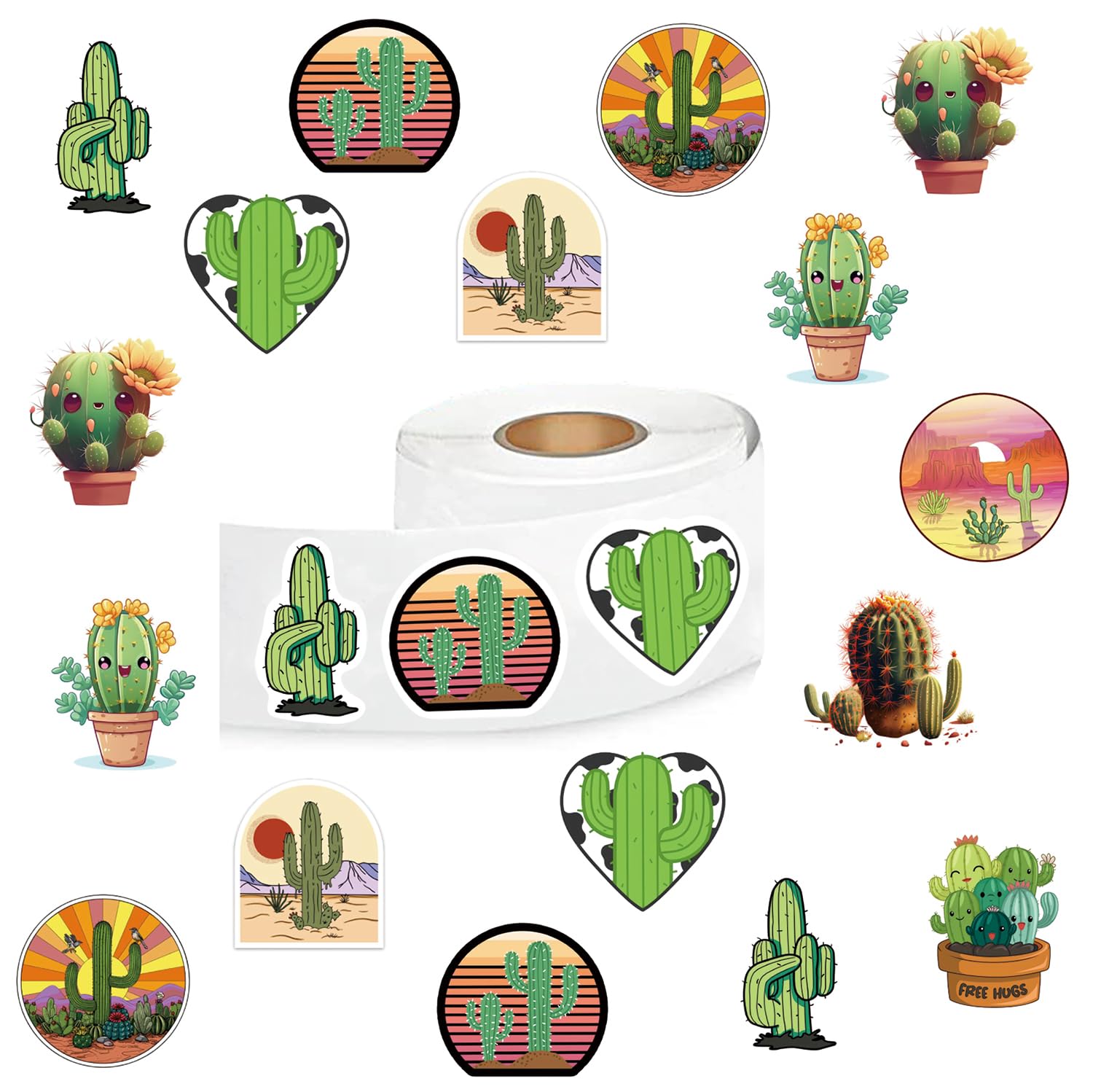 500 Pcs Cactus Aesthetic Cute Round Seal Label Self-Adhesive Stickers for Christmas Halloween Party Decorations for Scrapbooking Envelopes Water