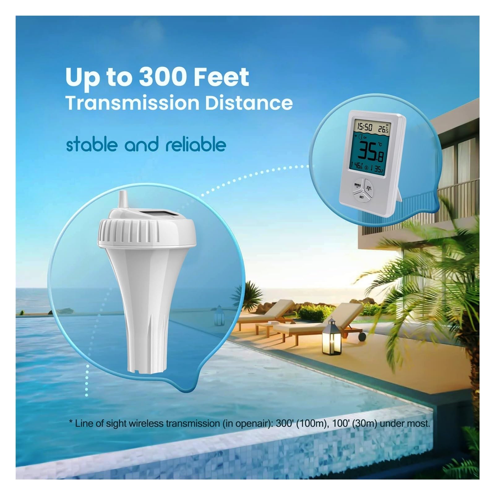 TermóMetro De Temperatura Del Agua Termómetro Digital Inalámbrico For Piscina, Resistente Al Agua IPX8, Fácil De Leer, For Piscinas, Jacuzzis, Estanques Pequeños Y Acuarios.