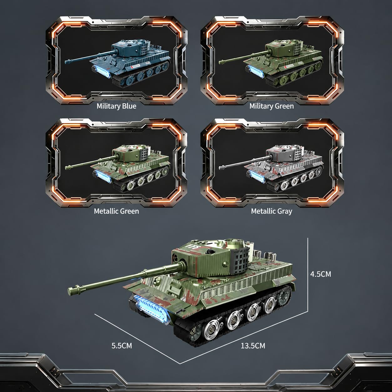 1/64 RC Battle Tank Set con suoni di tiro e luci, mappa del campo di battaglia