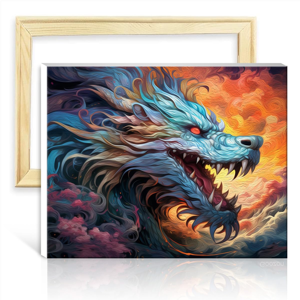 TANGFEIY Canvas Drawing Paintwork Kit Chinese Dragon the Sky Oil Painting DIY Watercolor with Brushes and Acrylic Pigment Art Oil Painting, with Frame(30x40cm)