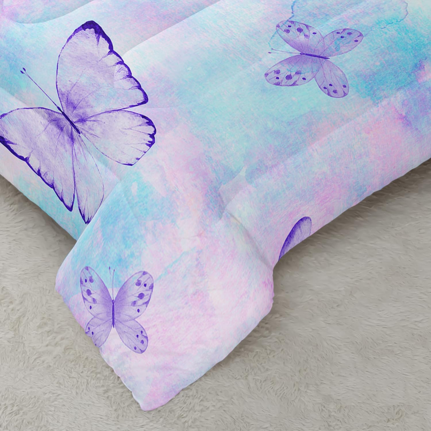CVHOUSE Butterfly Reversible Comforter Set,Rainbow Butterfly Bedding Set for Girls Kids Teens,Tie Dye Butterflies Comforter Butterflies Duvet Set Room Decor Quilt Set Twin Size
