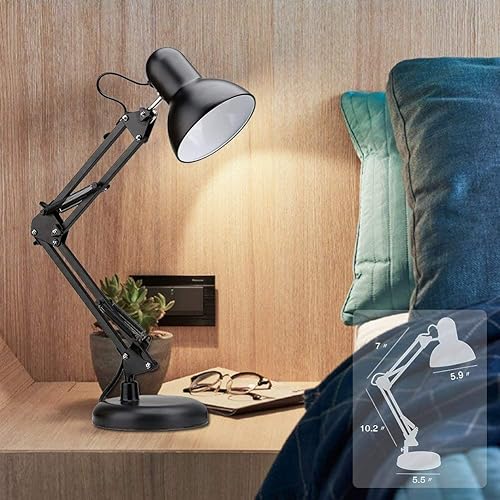 Miniatura 2 de Lámparas de escritorio de metal con brazo oscilante, ajustables y flexibles, se alimentan con base y función de clip 2 en 1, se ajustan a la base de