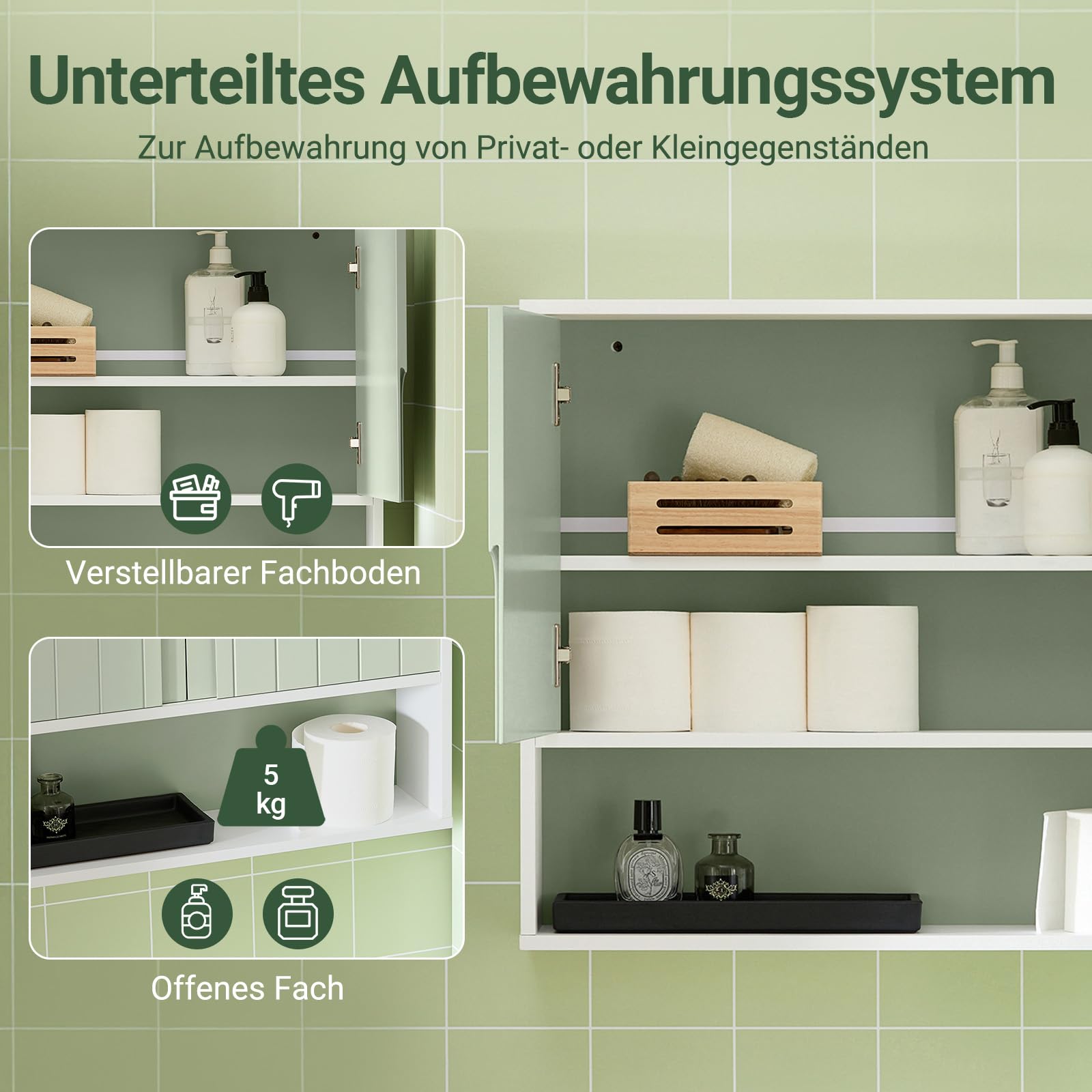 SoBuy Hängeschrank – Schmaler Wandschrank Bad, Badezimmerschrank hängend mit Regal, Bathroom Cabinet, WC-Schrank, Medizinschrank 60×54×15 cm BZR140-GR