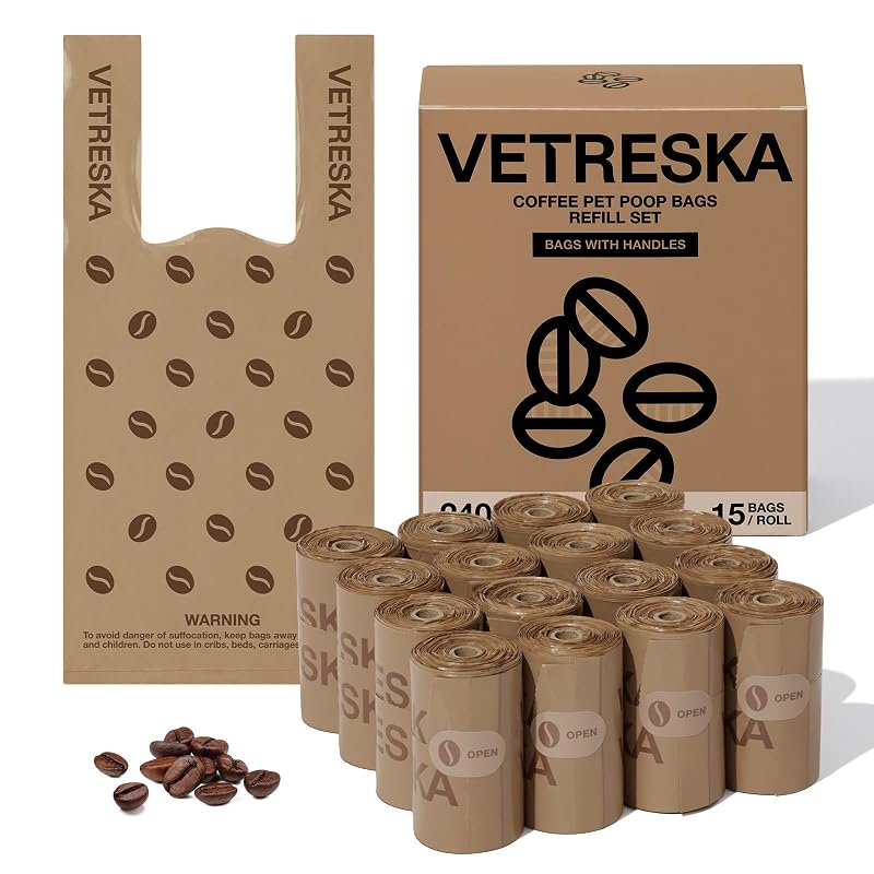 Bolsas para Fezes de Cães com Alças e Aroma de Café VETRESKA, 240 unidades