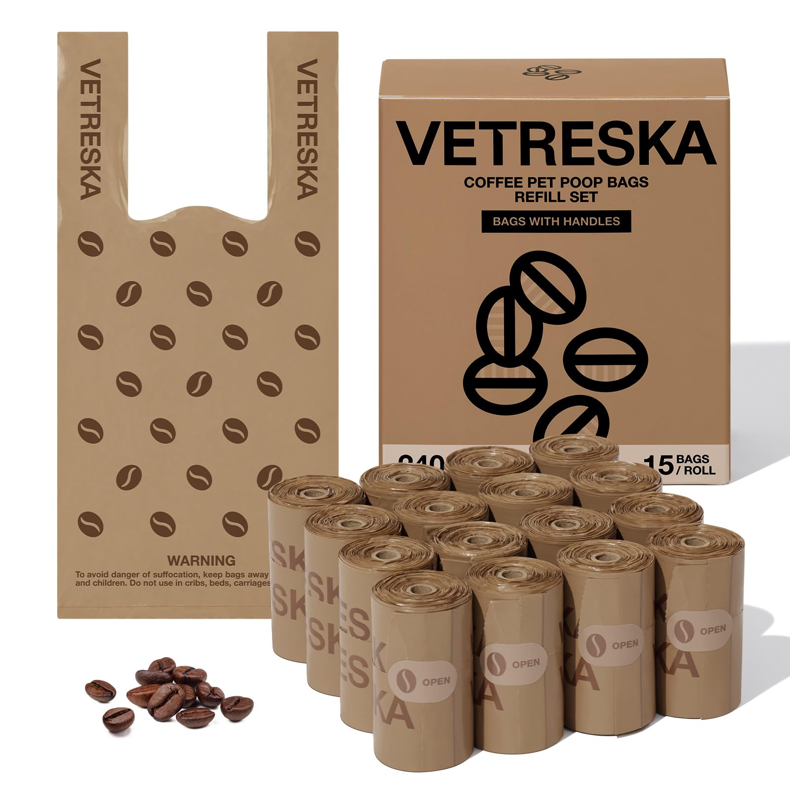VETRESKA Dog Poo Bags with Handles, 240 Count Leak Proof Dog Waste Bags