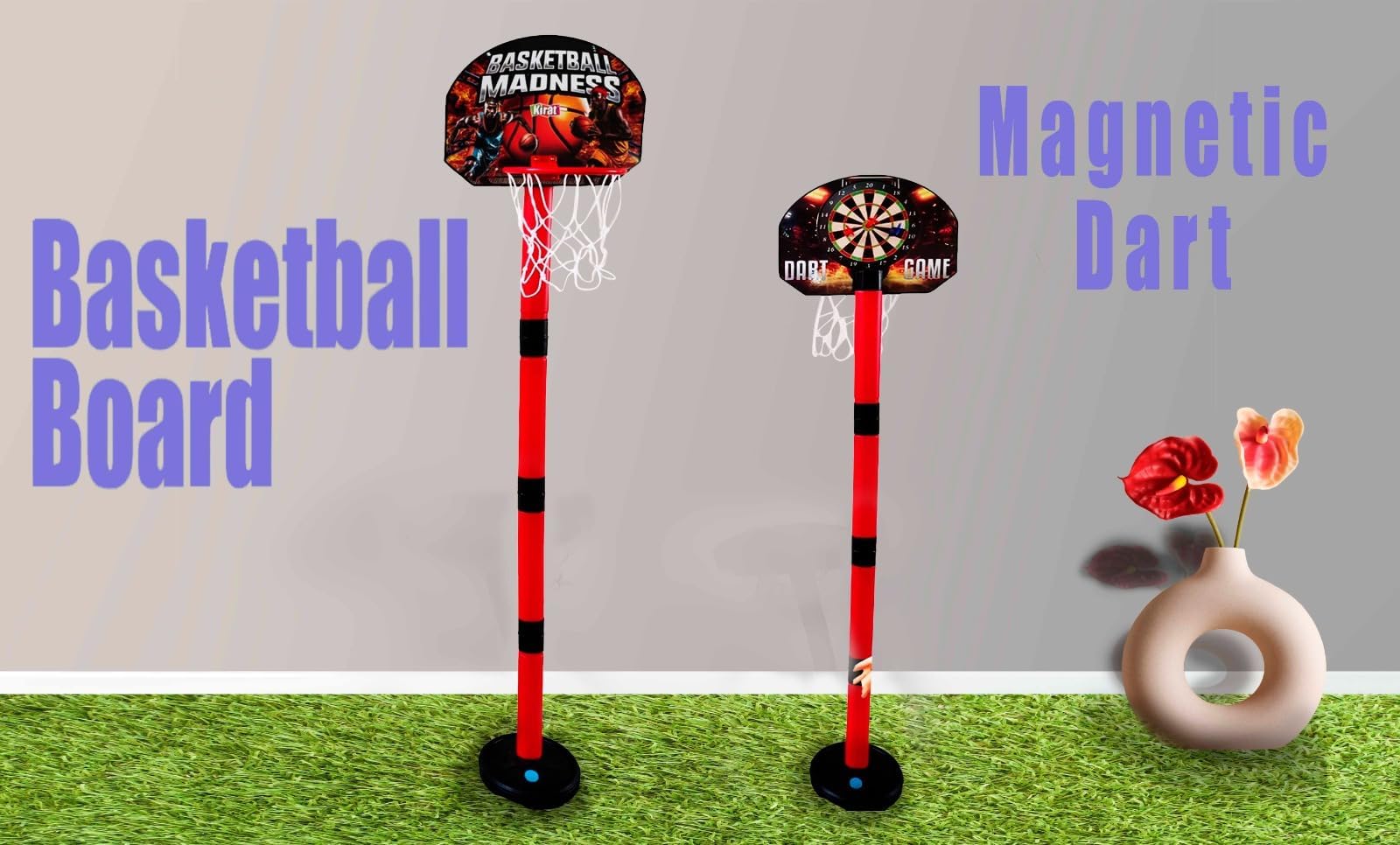 Amisha Gift Gallery Basketball for Kids 2 in1 Set with Adjustable Stand and Magnetic Dart Game Basket Ball for Indoor Outdoor use (Rubber Basketball & 3 Darts Included in The Box) - Image 5 thumbnail