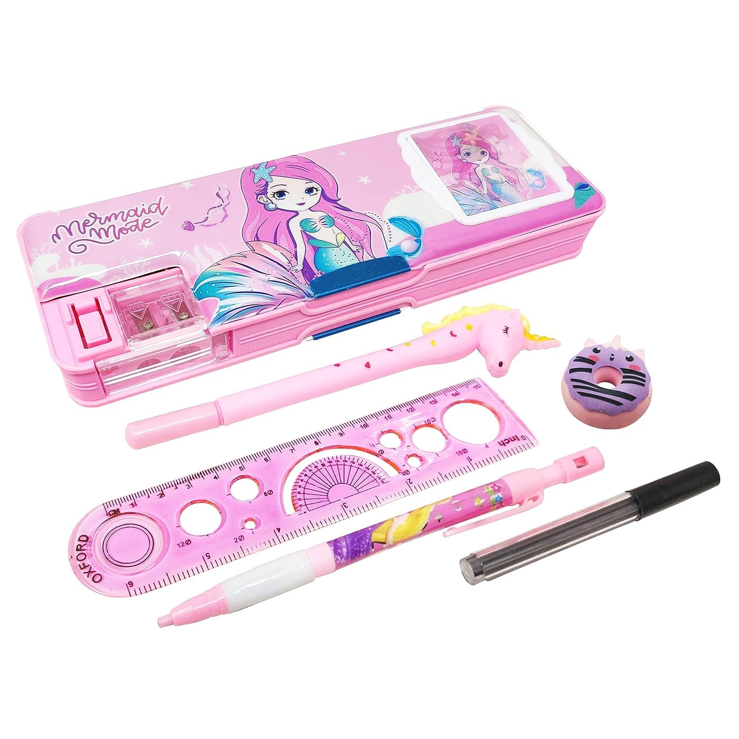 4AJ BAZAAR Stationery Combo of 1 Plastic Pink Pencil Box with Calculator,1 Unicorn Pen, 1 Lead Pencil with Extra Lead, 1 Scale and 1 Eraser (Assorted Design) (B0CJCG16B7) Amazon Price History, Amazon Price Tracker
