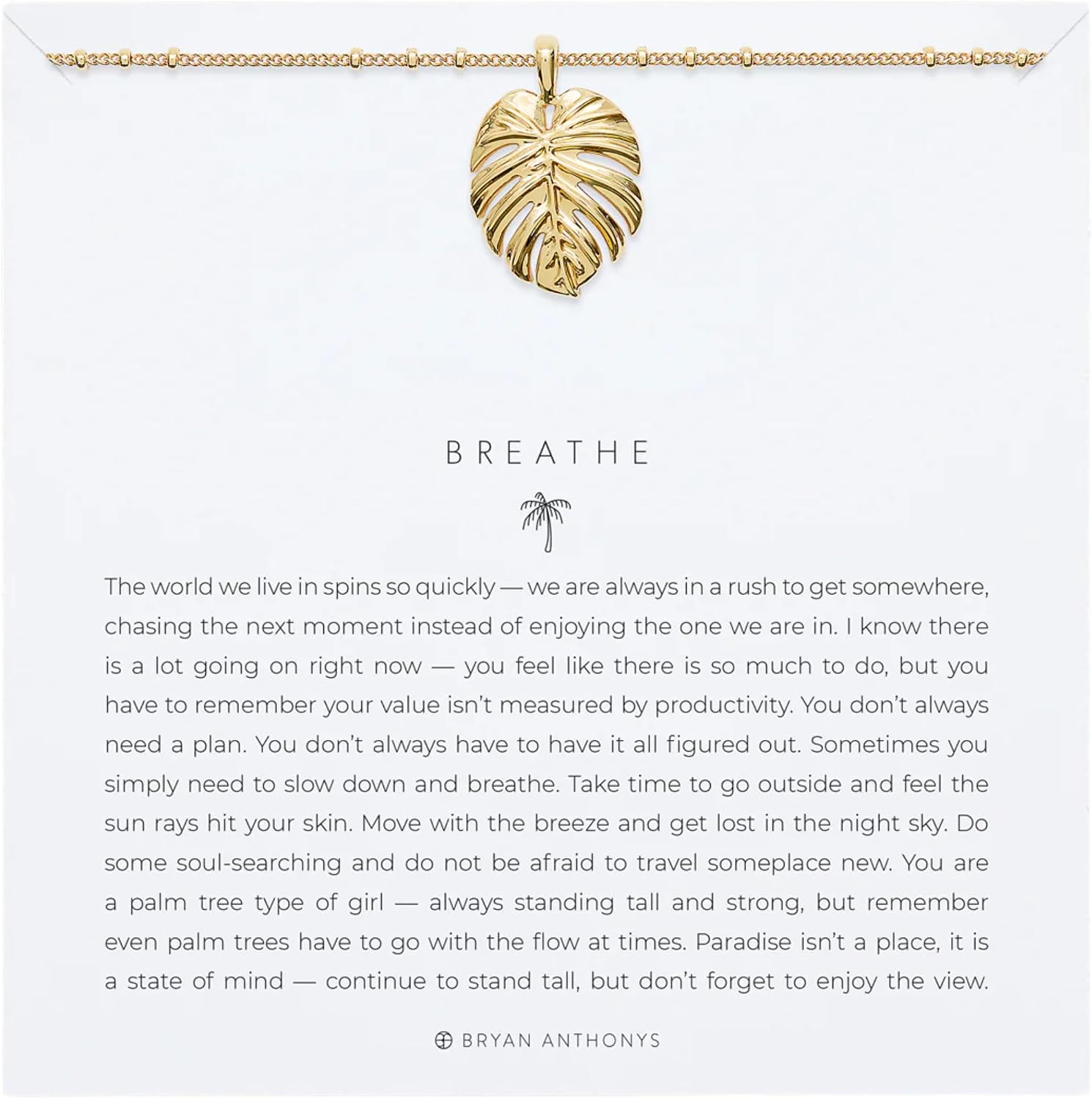 Bryan Anthonys Breathe Pendant Necklace for Women - Inspirational Pendant with 14k Gold Plated Finish Over Brass, Dainty Minimalist Sentimental Jewelry, Nickel-Free Everyday Necklace Gift