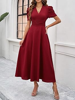 【Sinoon】★ 韓国人気 ★ V-Neck Rose Dress ★ 2 COLOR SHEIN Modely Summer V-Neck Solid Color Gorgeous Party Dress