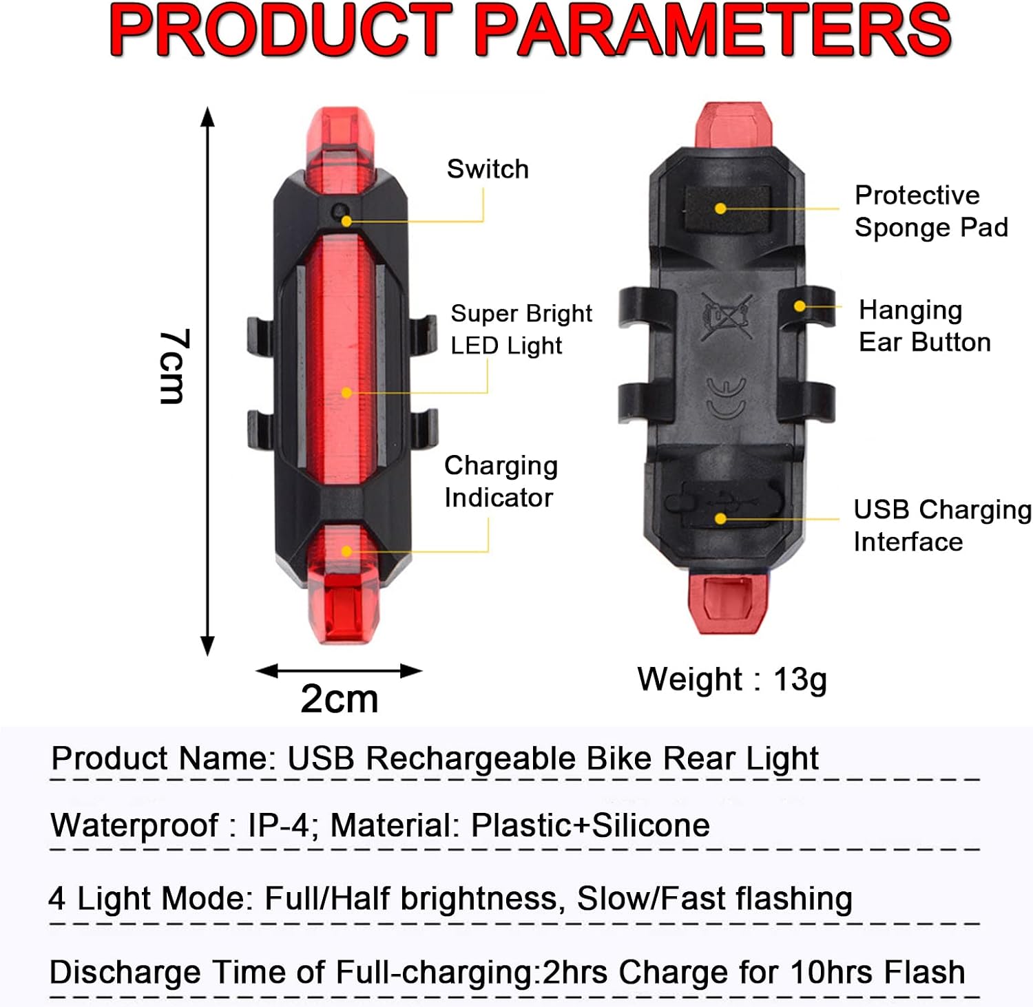2 Pack USB Rechargeable LED Bicycle Rear Lights Cycling Bike Taillight Safety Lamp Night Essential Waterproof 4 Modes Warning Light for Men Women Kids MTB image 2