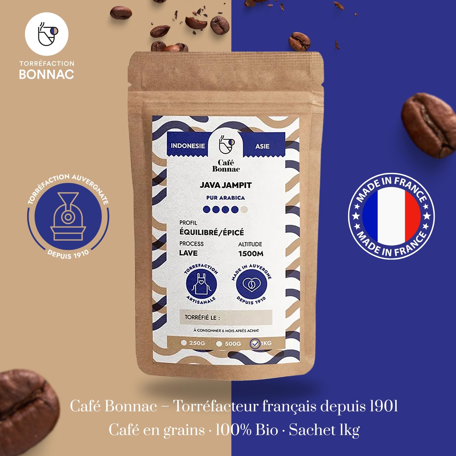 Café Vert en Grain Indonésie Java Jampit 1kg | 100% Arabica Non Torréfié | Café Brut à Torréfier Maison | Arômes Cèdre, Tabac, Épices | Idéal Machine à Cafe Grain