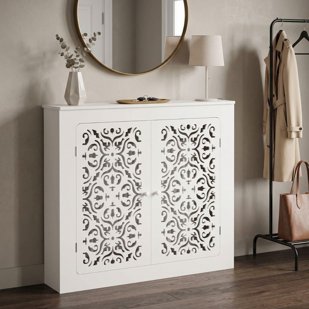 Cubre Radiadores Blanca, Cubierta de Radiador Decorativa con Doble Puerta