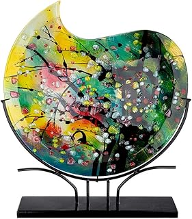 GILDE GLAS art 39298 Decorative Round Vase Hand Painted on Black Metal Base Height 50 cm Multi-Coloured