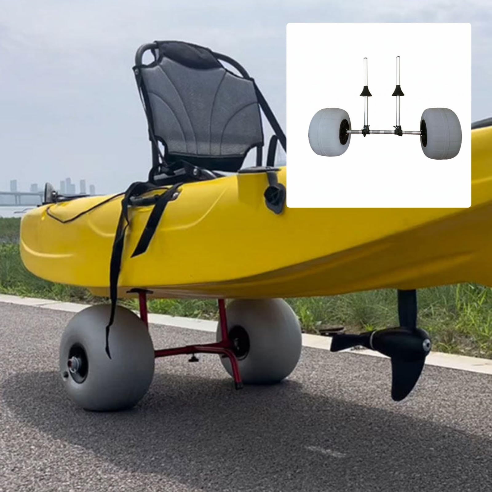 Carro Kayak Ruedas Amplias Deportes Al Aire Libre Soporte Central Transporte Deportivo para Tierra, Plata Aleación De Aluminio De Barra Recta