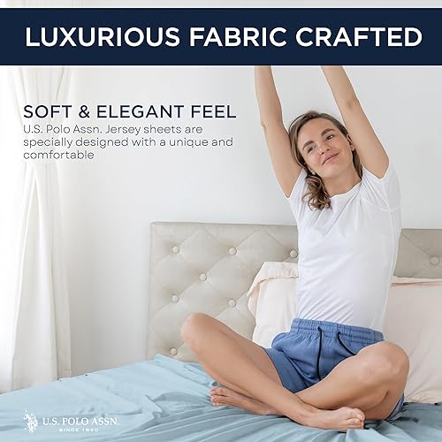 Miniatura 2 de U.S. Polo Assn. Para todas las estaciones, material de camiseta suave y acogedor, juego de sábanas de jersey jaspeado de 4 piezas de 1800 hilos