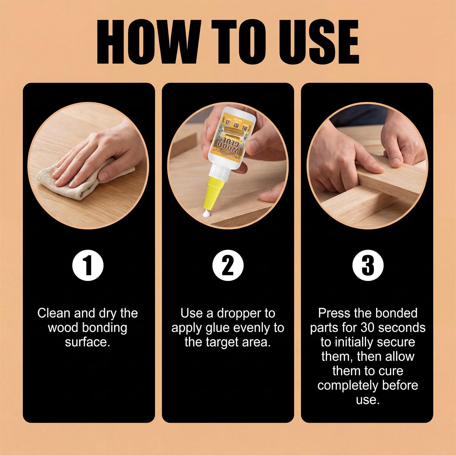 Colla for legno resistente da 30 ml, lega saldamente il legno, asciugatura rapida e presa iniziale, facile da usare, adesione di lunga durata(5PC)