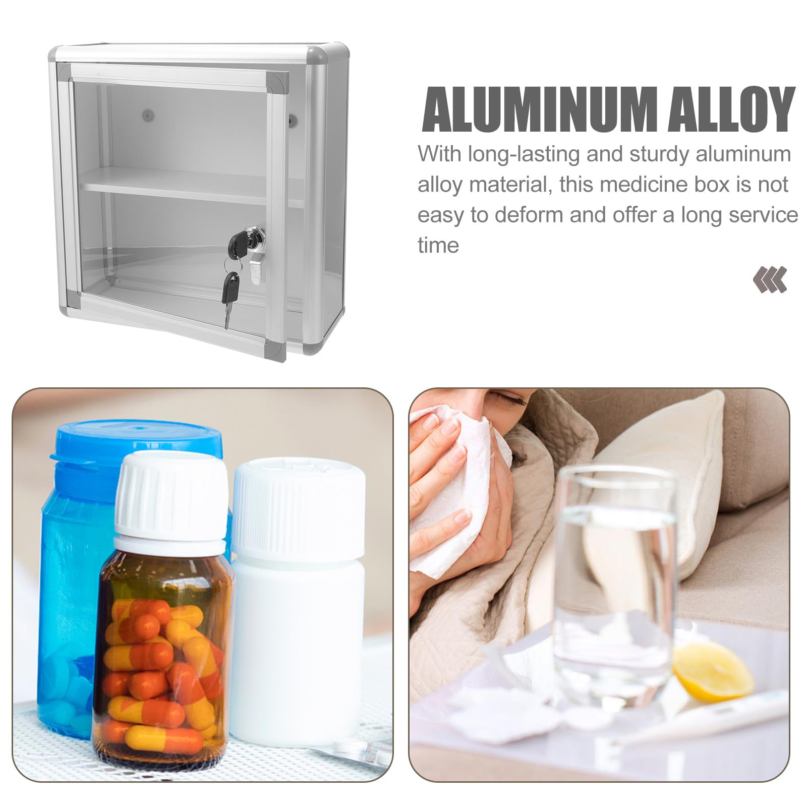 MAGICLULU Caja Botiquín de Primeros Auxilios Cerradura Visible, Aluminio Multiusos, Almacenamiento de Medicamentos para Pared, Gran Capacidad para Hogar, Comunidad y Exteriores