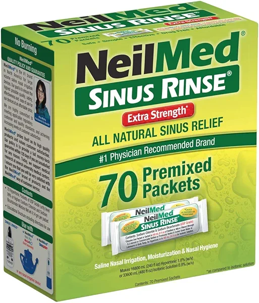 NeilMed's Sinus Rinse Extra Strength Pre-Mixed Hypertonic Packets-for Sinus Relief, 70 Count Box (Pack of 2)
