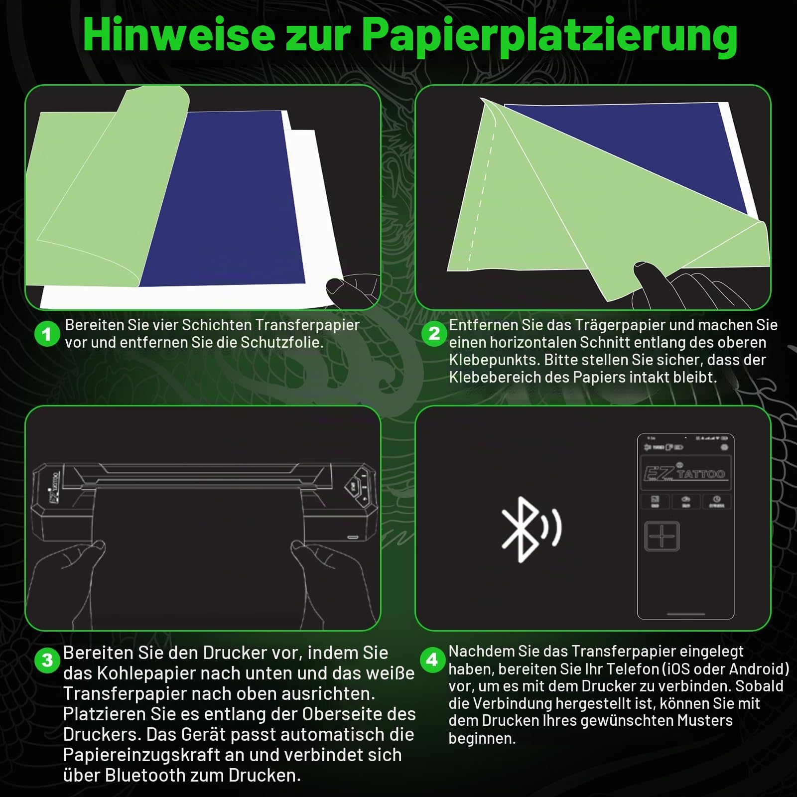 EZ Stencil Drucker - Thermische Tattoo Drucker Bluetooth mit 2500mAh Großem Netzteil, Tragbar Mini Drucker für Reisen Kompatibel mit Telefon/Tablet/PC Tattoo-Zubehör