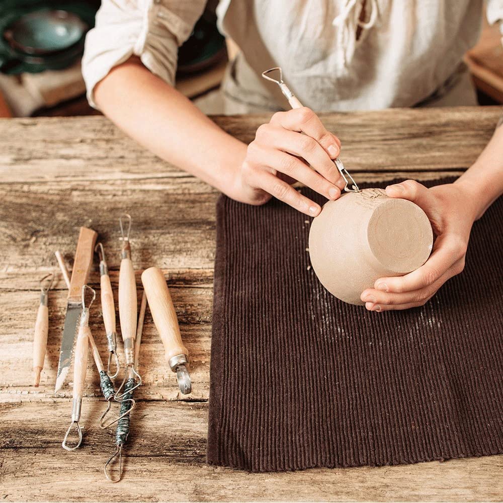 Conjunto De Herramientas para Alfarería De Arcilla Artística, Kit De Herramientas para Tallar Arcilla Artesanal, Herramienta para Modelar Arcilla con Mango De Madera Y Cerámica