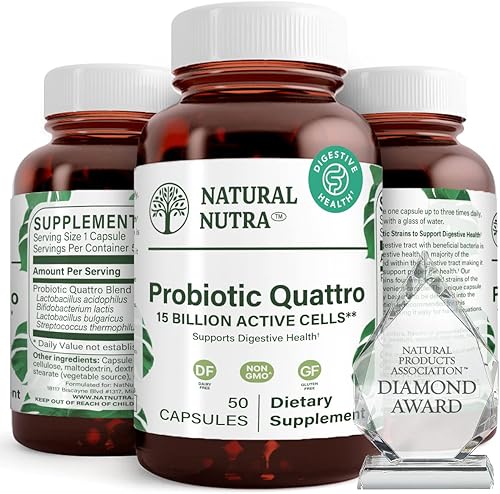 Natural Nutra Probiotic Quattro Supplement for Men & Women, Digestion Lactobacillus Acidophilus, Bifidobacterium Lactis, Streptococcus Thermophilus