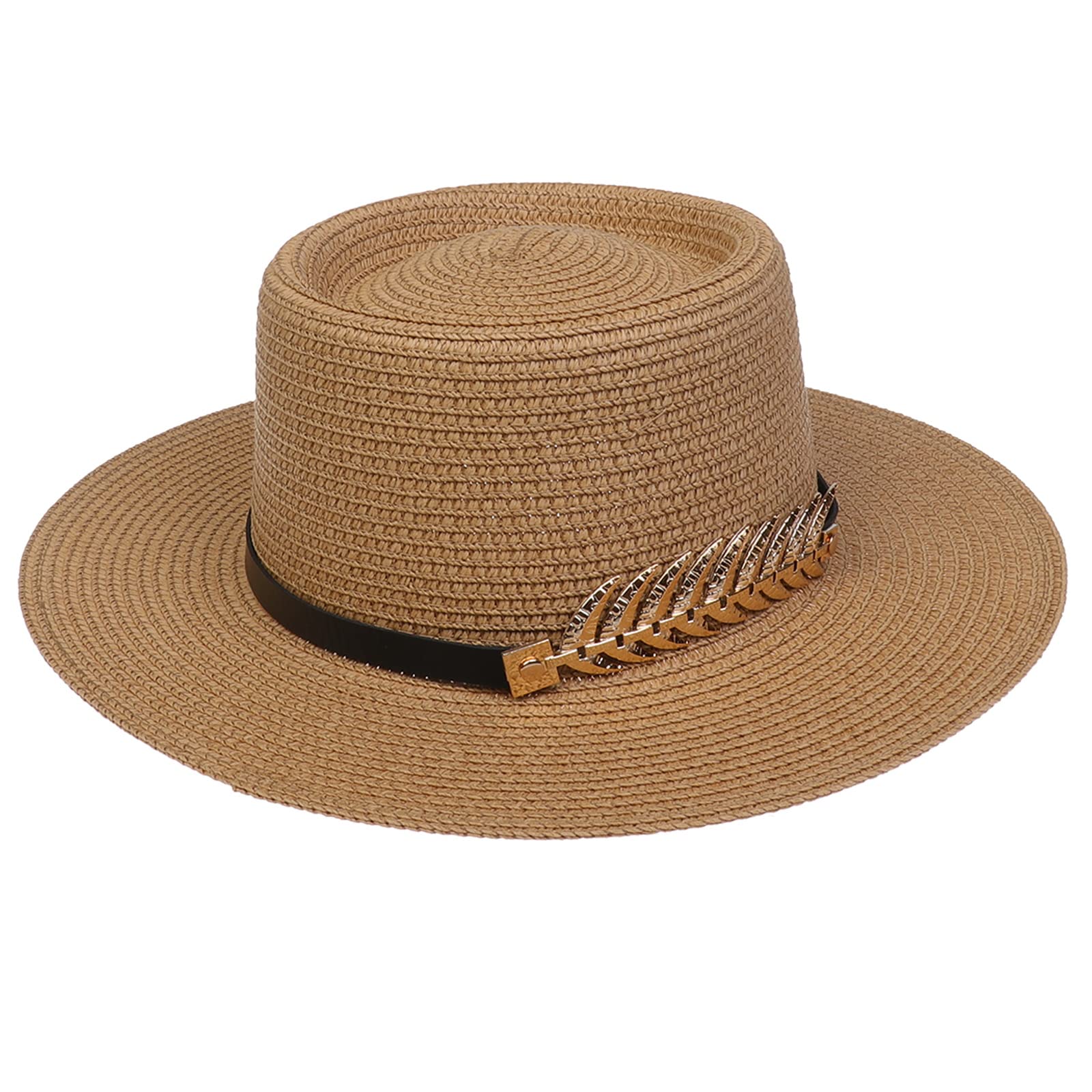 JK Home Sombrero de paja para mujer, diseño de panamá, con hebilla de Capeline, verano, cumpleaños, camping, playa