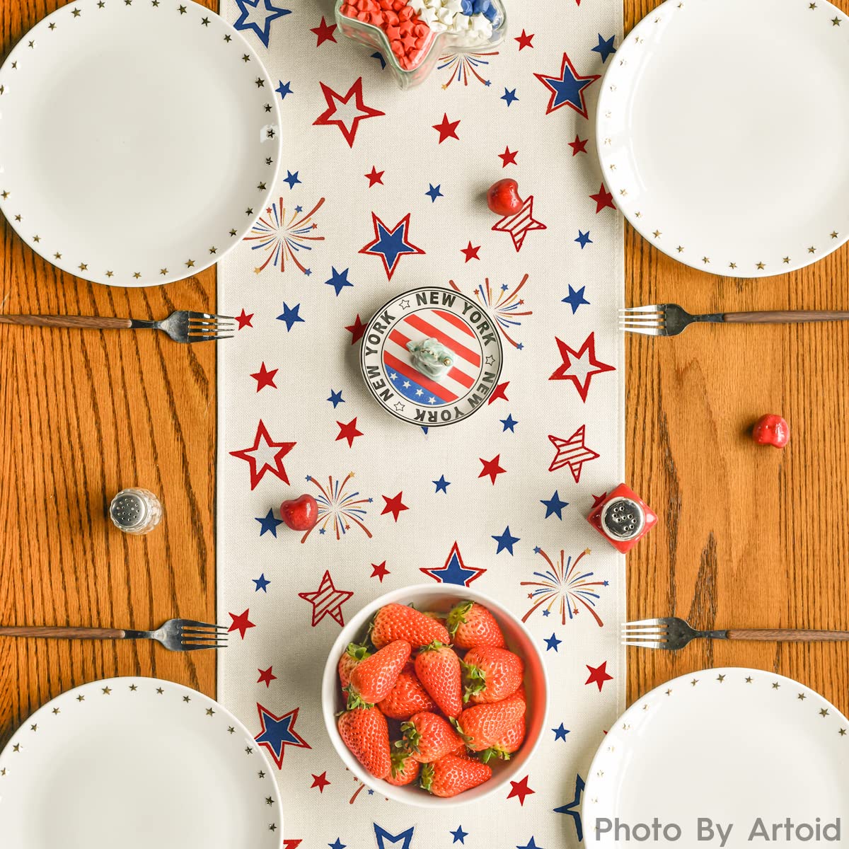 XCHI America Stars Patriotic Table Runner – 13x72 Inch, 4th Of July Memorial Day Decoration For Home Kitchen - View #5
