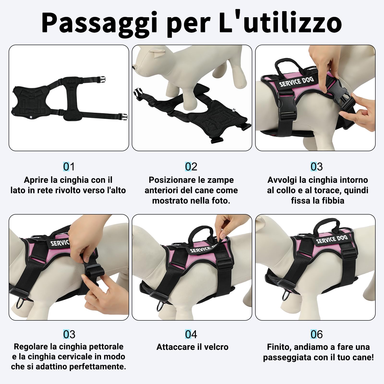 COMSLE Pettorina Cane Taglia Grande Media Piccola, Pettorina Cane ad h Riflettente, Rosa, M