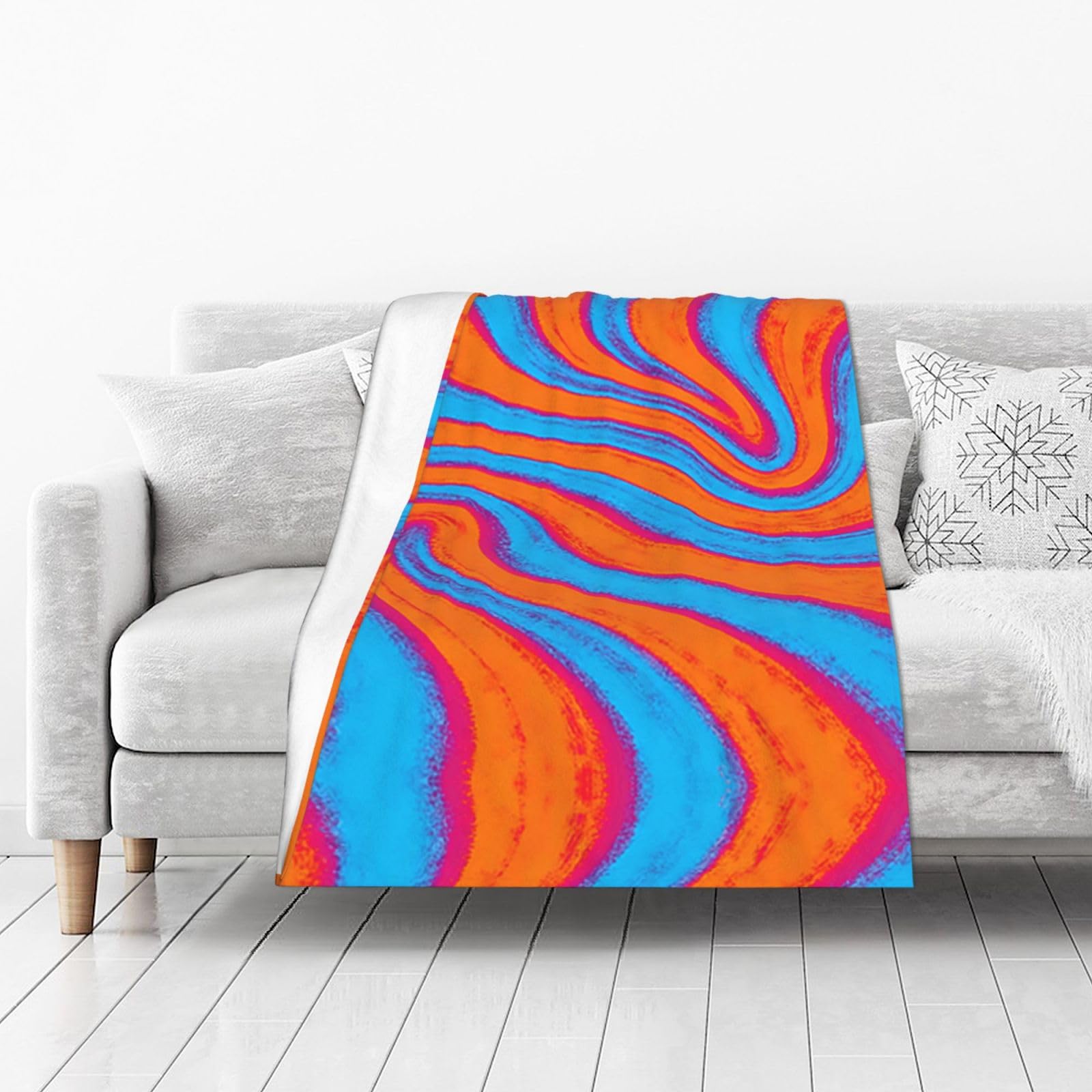 DUYIOKH Coral Blue Swirl Print Thick Throw Blanket, Blanket for Couch Bed Warm Travel Blanket for Camping Movie Night