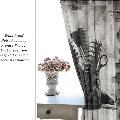 Miniatura 6 de Cortinas con patrón de salón de belleza para dormitorio, decoración retro de peluquería, con aislamiento térmico, oscurecimiento de la habitación,