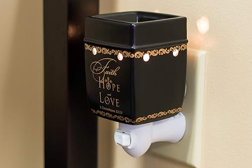 Miniatura 2 de Elanze Designs - Vela eléctrica de cerámica eléctrica con calentador de aceite con texto en inglés “Faith Hope Love 1 Corinthians 13:13”