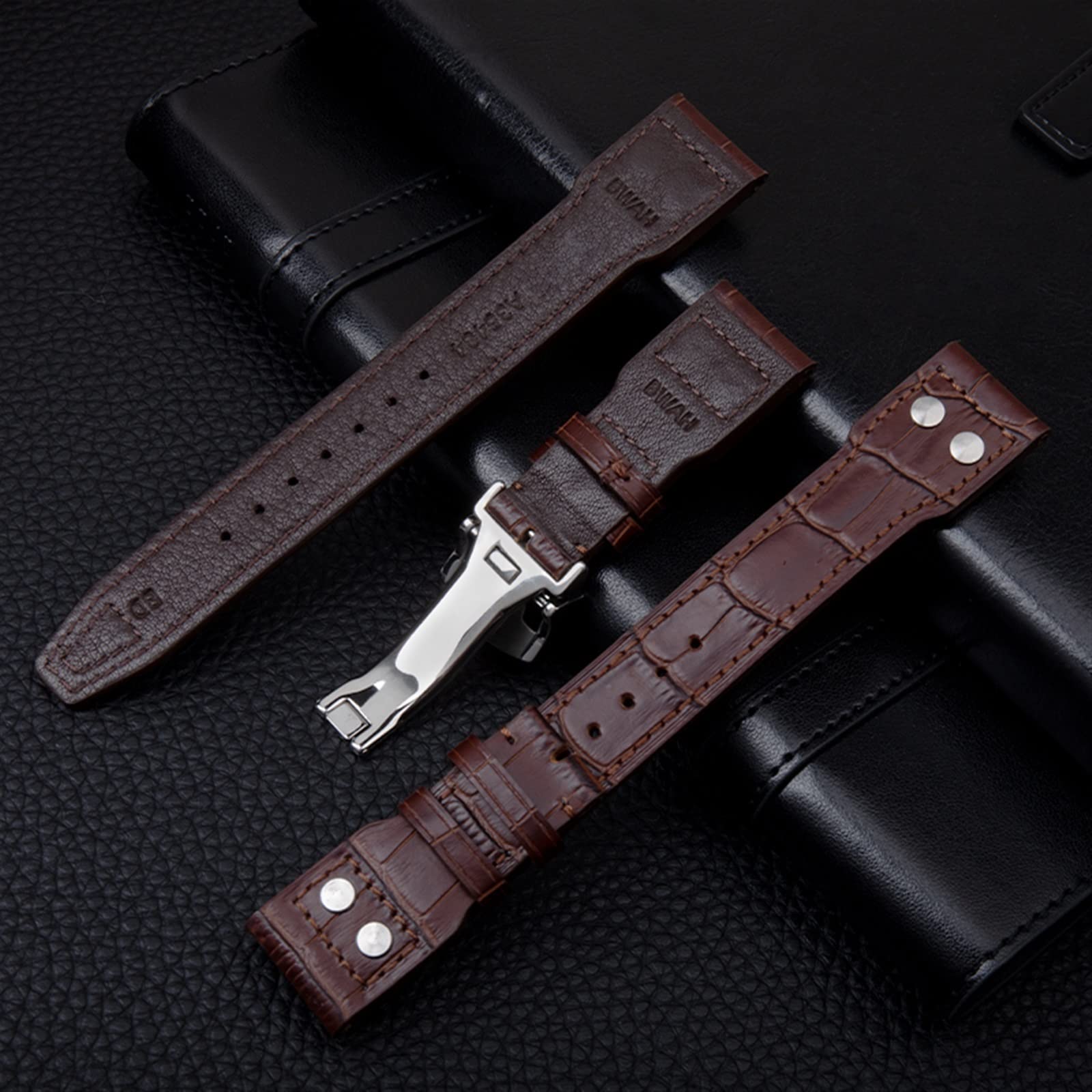 21 mm 22 mm Włochy skóra bydlęca pasek do zegarka z prawdziwej miękkiej skóry do IWC Pilot Mark 18 miękki brązowy pasek do zegarka składane zapięcie