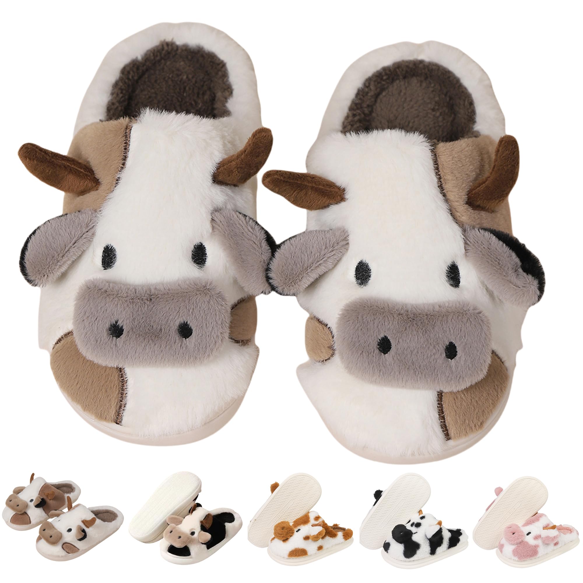 Zuiyisu Cute Cozy Fuzzy Animal Slippers For Women, Winter Warm Plush Comfy Indoor Outdoor Slippers