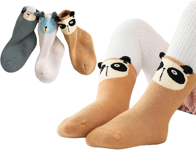 3 Pack Thicken Terry Baby Girls Boys Winter Socks 1-3 Years Toddler Cold Weather Thermal Socks Newborn Infant Insulated Cozy Warm Socks Kids Boys Girls Cute Animal Cotton Baby Ankle Socks