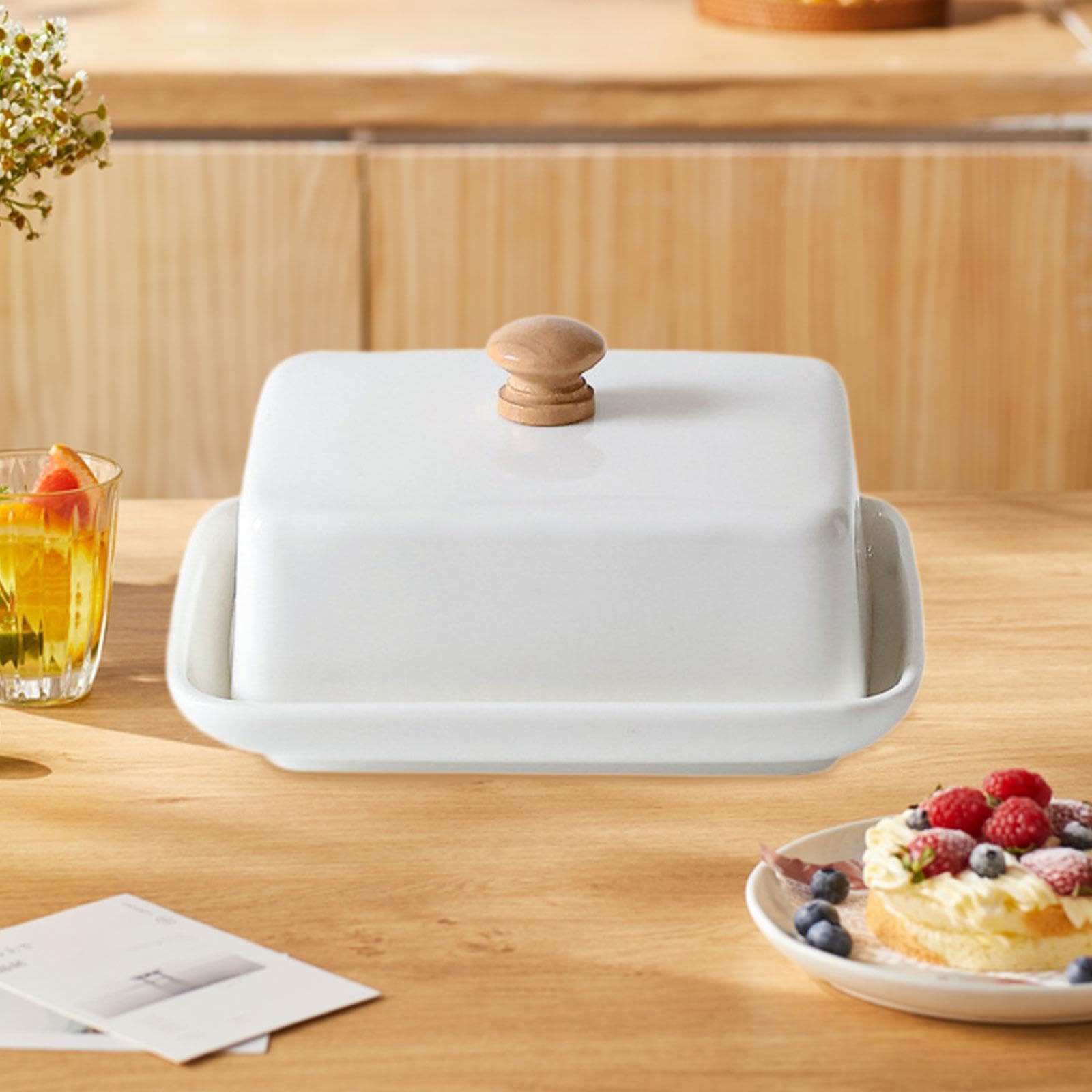 en Céramique avec Couvercle, Style et Pratique, Idéal pour La Cuisine, La Maison et Les Pâtisseries, Blanc